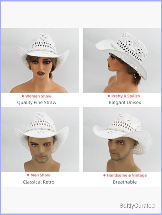 Unisex Straw Cowboy Hat with Shapeable Wide Brim - Sun Protection main image 5